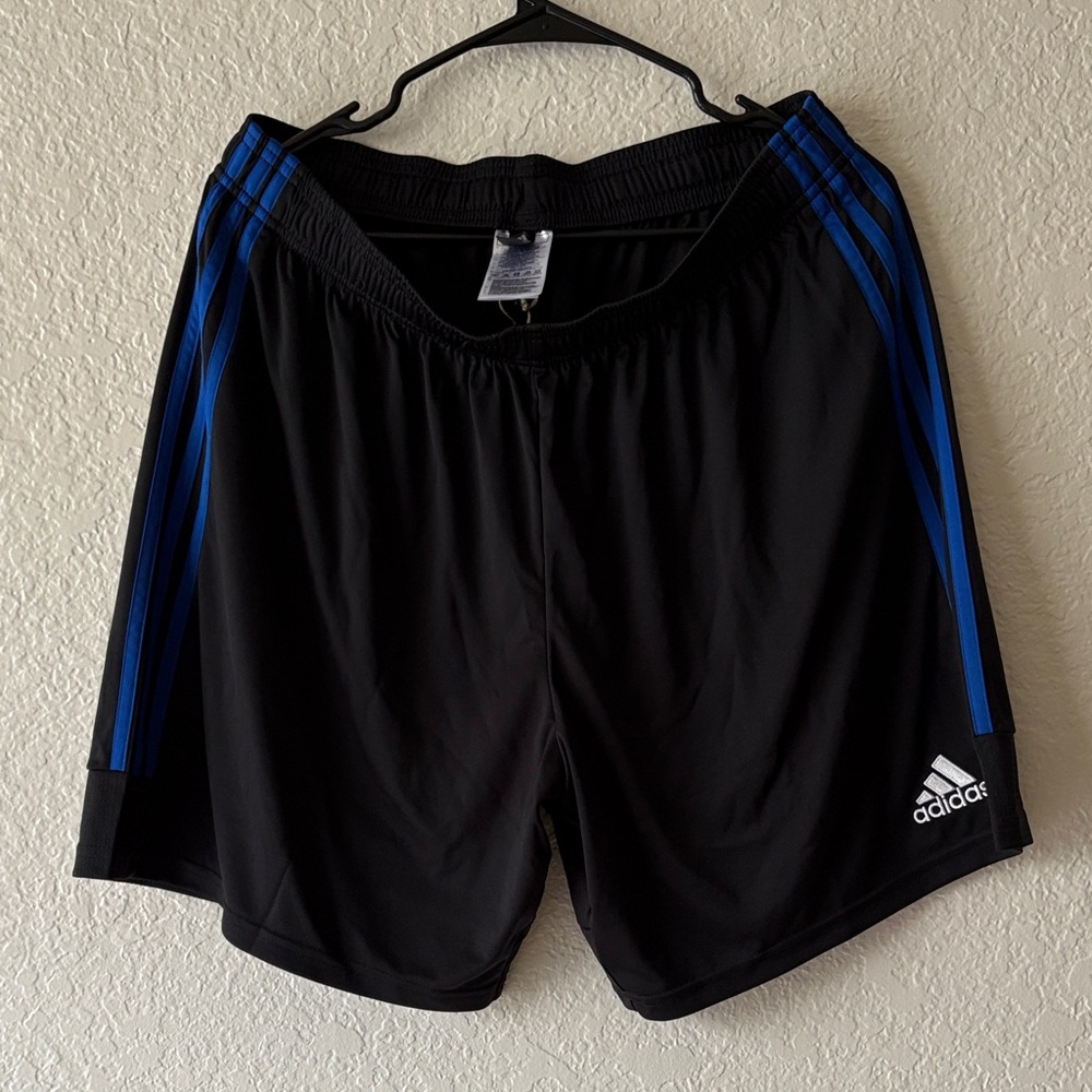Adidas Men's Athletic Shorts in Black with Blue Stripes
